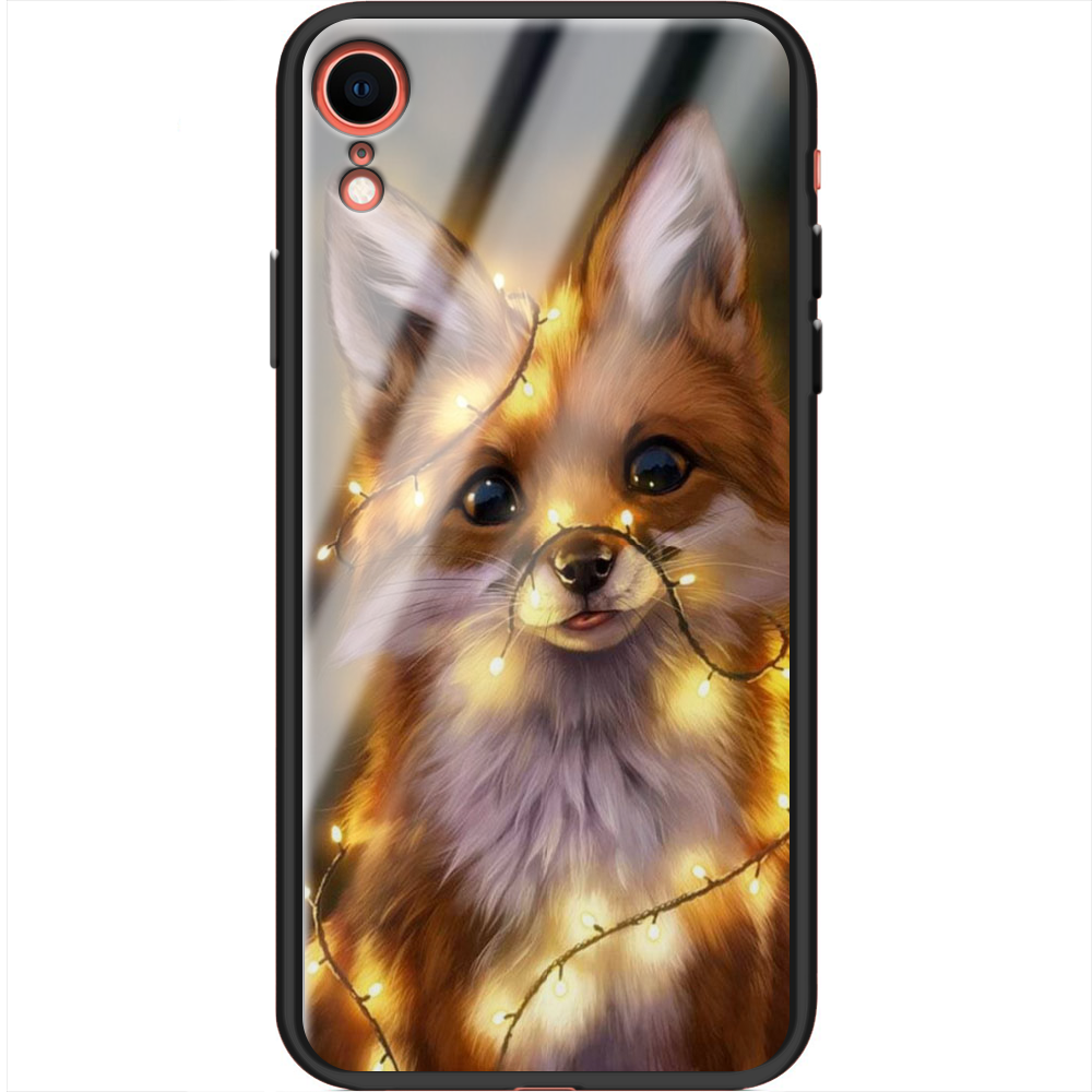 Чехол Boxface iPhone XR Рождественская лиса Черный силикон со стеклом (35417-up2399-37736)