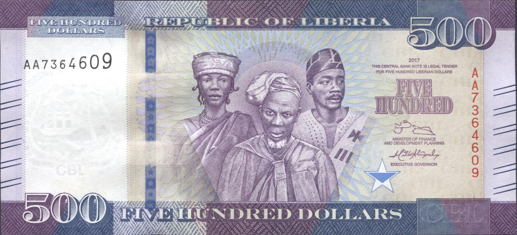 Коллекционная банкнота Либерия 2017 500 долларов P36b UNC Коллекционная банкнота Либерия 2017 500 долларов P36b UNC