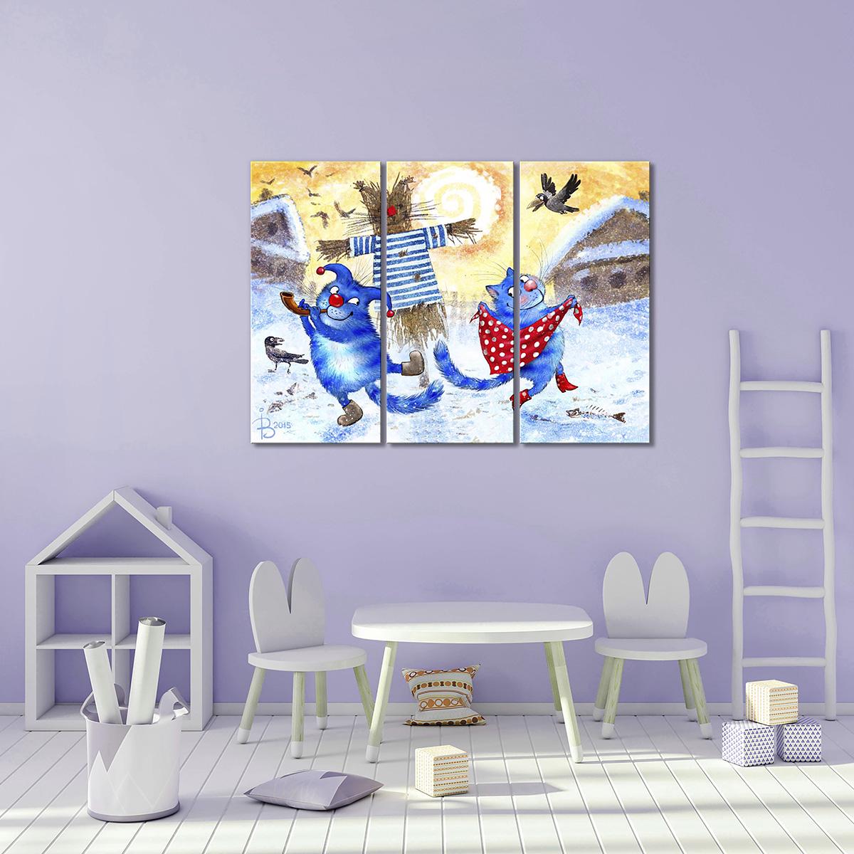 Модульная картина Проводы зимы. Февраль 3 модуля 70x105 см