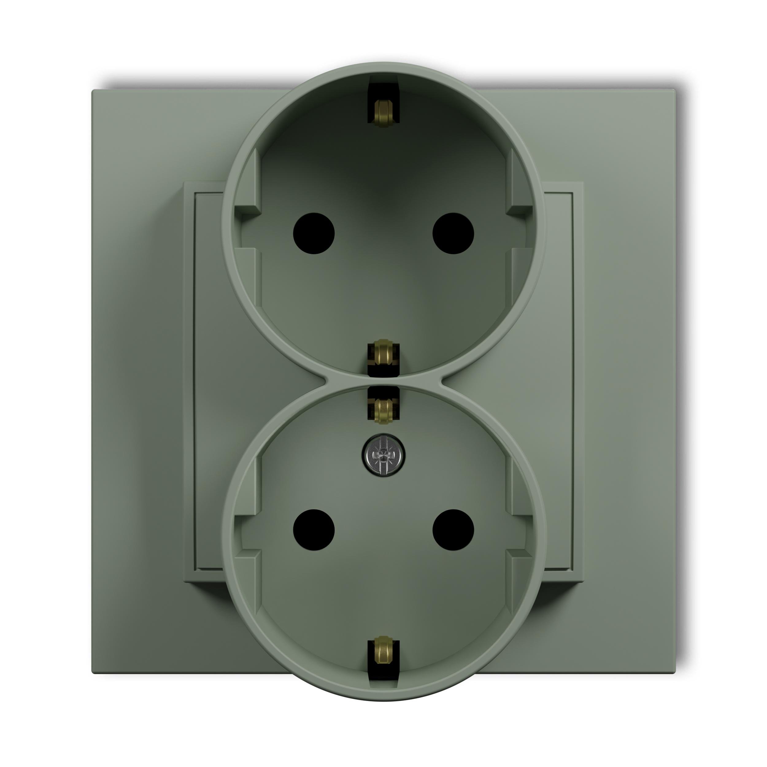Розетка двойная Karlik Mini с заземлением Schuko и шторками Шалфей (61MGP-2sp)