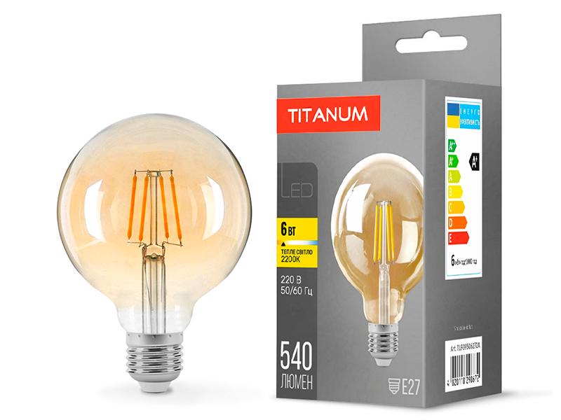 Лампа світлодіодна TITANUM G95F Filament 6W E27 2200K Бронзовий (TLFG9506272 A)