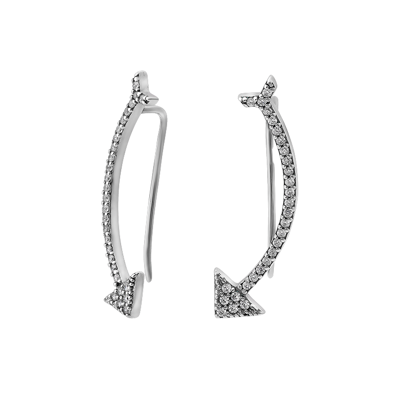 Серьги серебряные кафы стрелки с мелкими фианитами