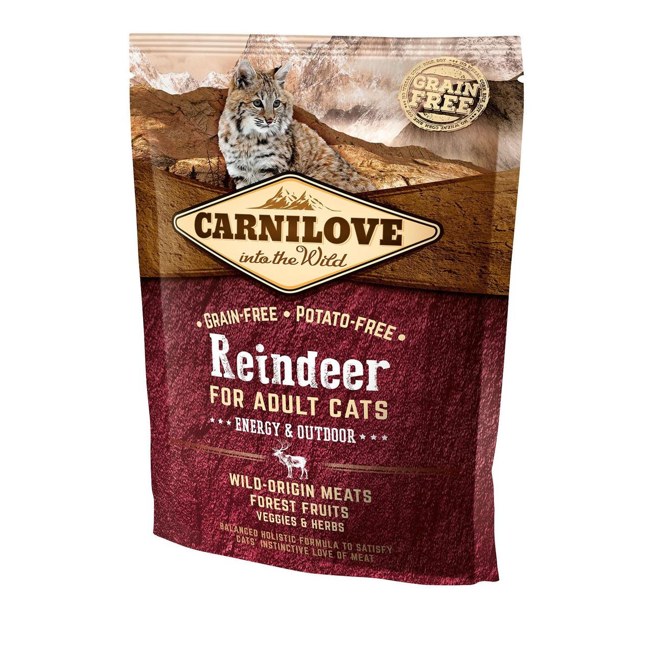 Корм сухий для активних котів Carnilove Cat Raindeer-Energy & Outdoor х олениною та кабаном 400 г (11236977)