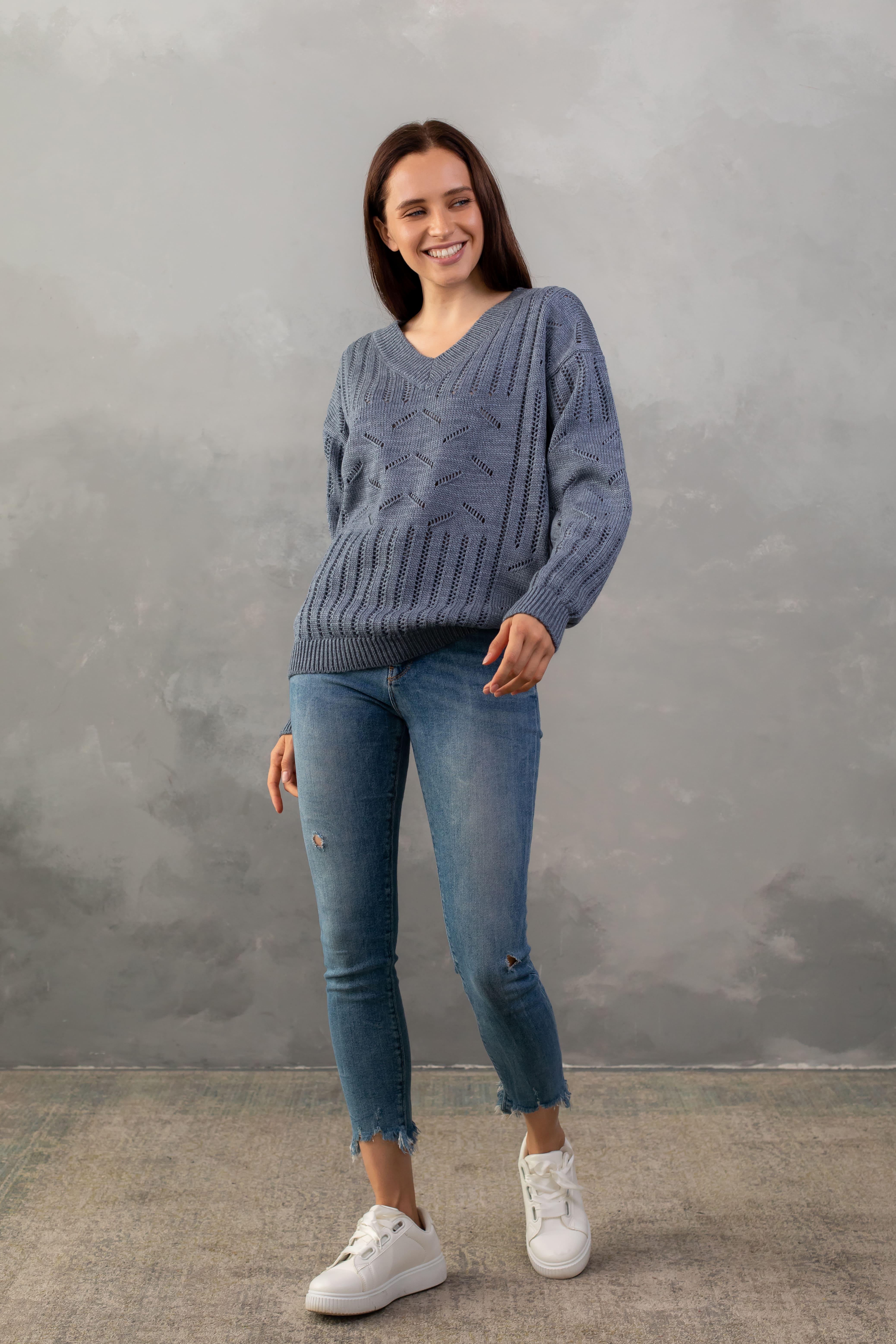 Джемпер женский с V-образным вырезом S-L Джинс (Bakhur 3236 Джинс) - фото 2 Джемпер женский с V-образным вырезом S-L Джинс (Bakhur 3236 Джинс) - фото 2