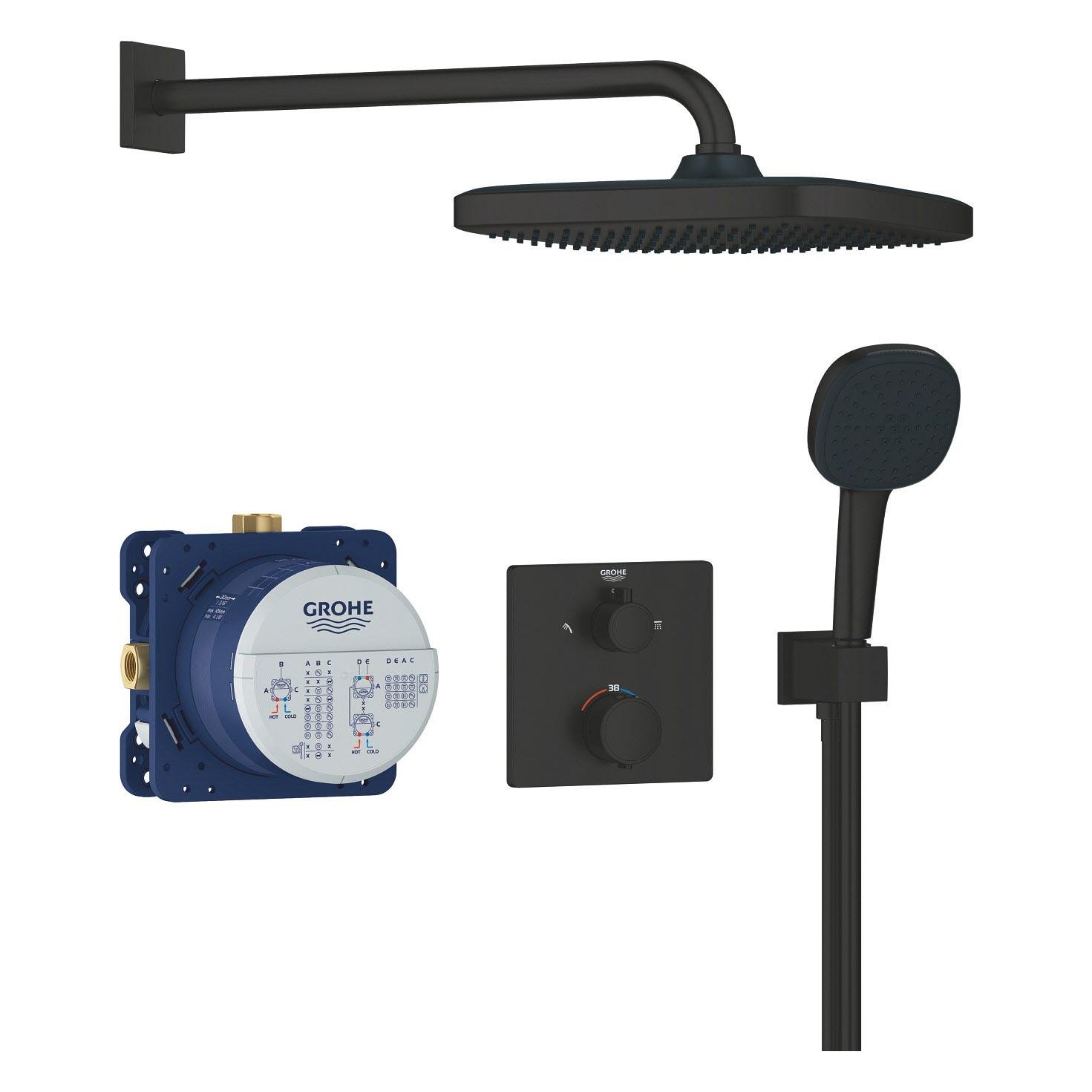 Душевая система скрытого типа Grohe QuickFix Precision 348822430 с верхним душем Черный (234222)