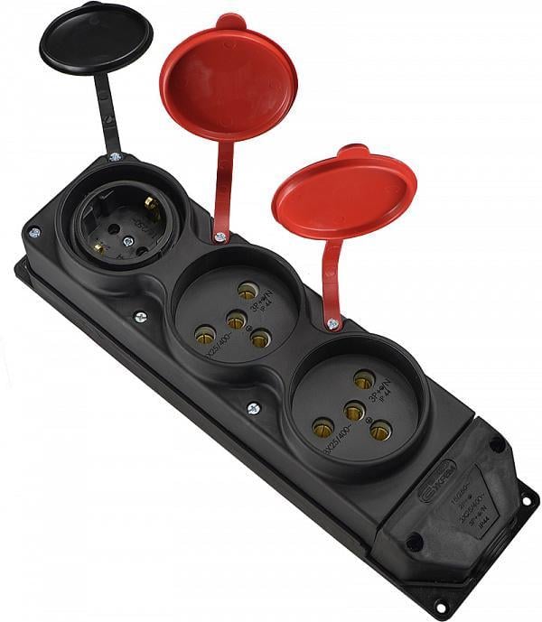 Колодка тримісна каучукова АСКО-УКРЕМ 16А/2х25А з кришкою IP44 (27849010)