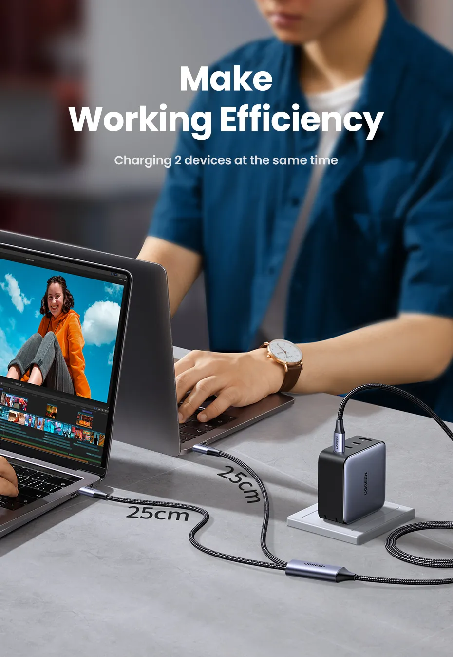 Кабель UGREEN US561 PD 100W 5A USB-C to 2хUSB-C для швидкого заряджання 1,5 м Grey (35087) - фото 5 Кабель UGREEN US561 PD 100W 5A USB-C to 2хUSB-C для швидкого заряджання 1,5 м Grey (35087) - фото 5