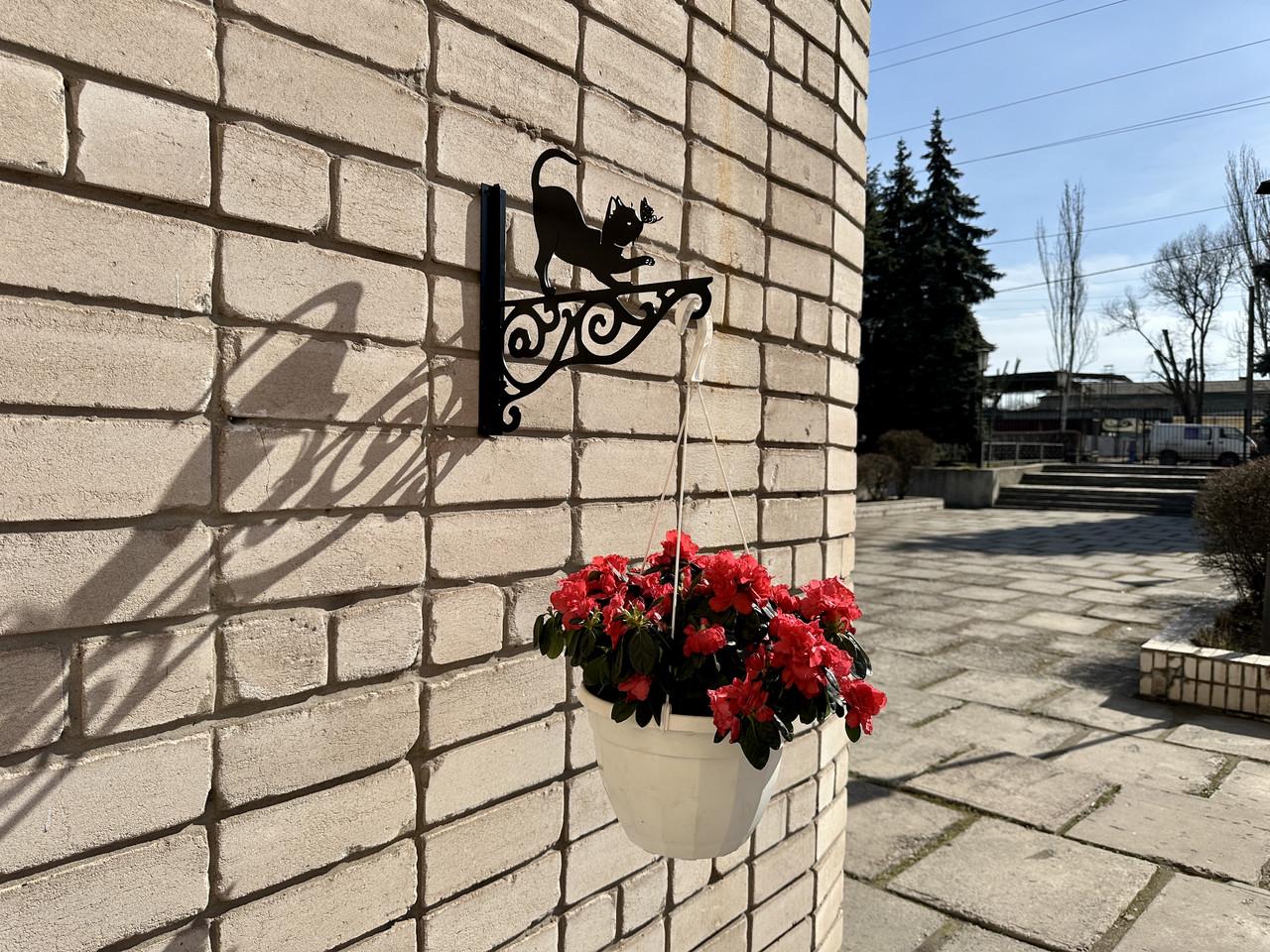 Кронштейн Кот с бабочкой для кашпо с цветами метал Черный (М010) - фото 6 Кронштейн Кот с бабочкой для кашпо с цветами метал Черный (М010) - фото 6