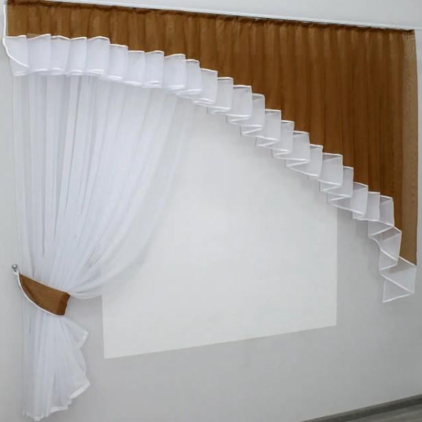 Занавеска на кухню/балкон с ламбрекеном шифон 200х170 см Коричневый/Белый (062к) Занавеска на кухню/балкон с ламбрекеном шифон 200х170 см Коричневый/Белый (062к)