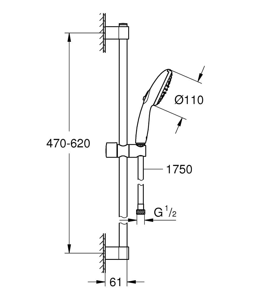 Душевой комплект со штангой Grohe Tempesta 27598003 Хром (218284) - фото 6