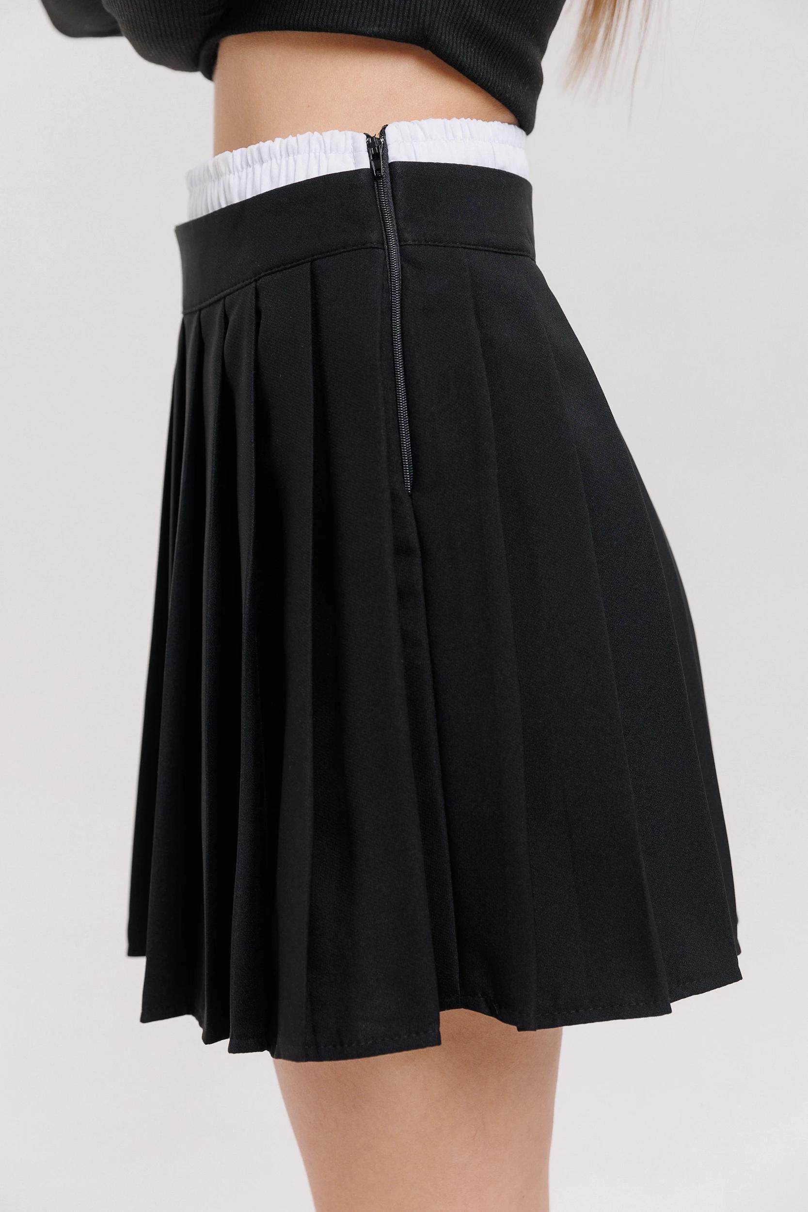 Юбка с двойным поясом для девочки 128 см Черный (127130D) - фото 3