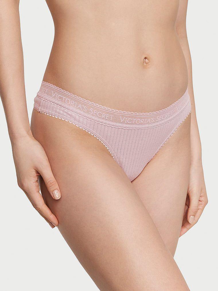 Трусики женские Victoria's Secret Logo Cotton Lace-Waist Thong M Розовый (2285521694)