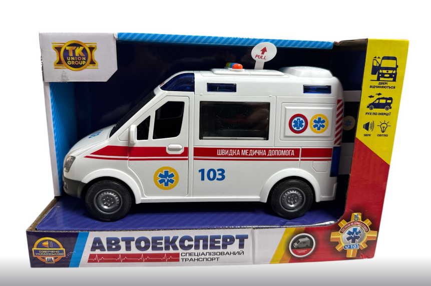 Машина Швидка допомога 89091 Авто Експерт українська мова фрази та пісні підсвічування відчиняються двері інерція та гумові колеса в коробці