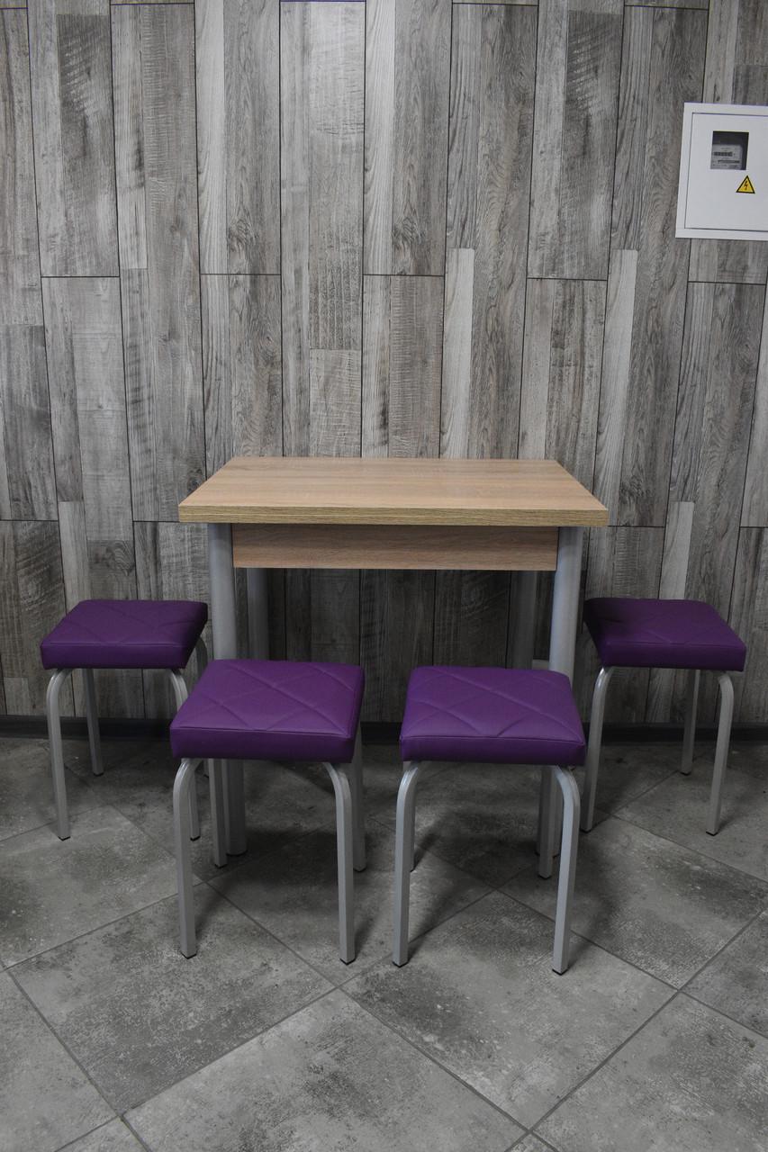Кухонний комплект Оскар стіл розкладний/табурети 4 шт. Tutti Lux 60х80/80х120х75 см Дуб Сонома/Фіолетовий (28374755)