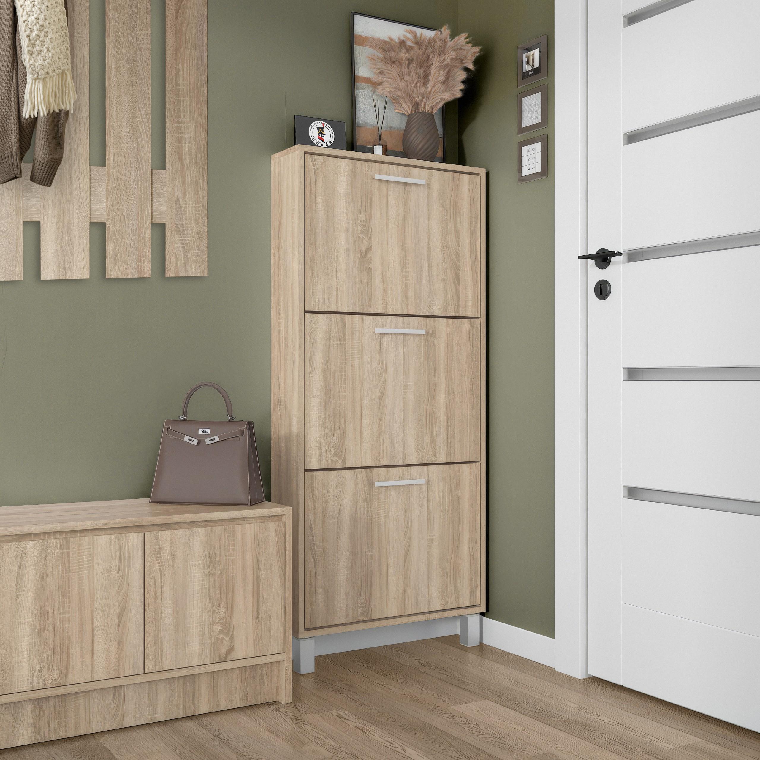 Тумба для обуви на 3 ящика F-160 590х160х1350 мм Дуб Сонома - фото 1