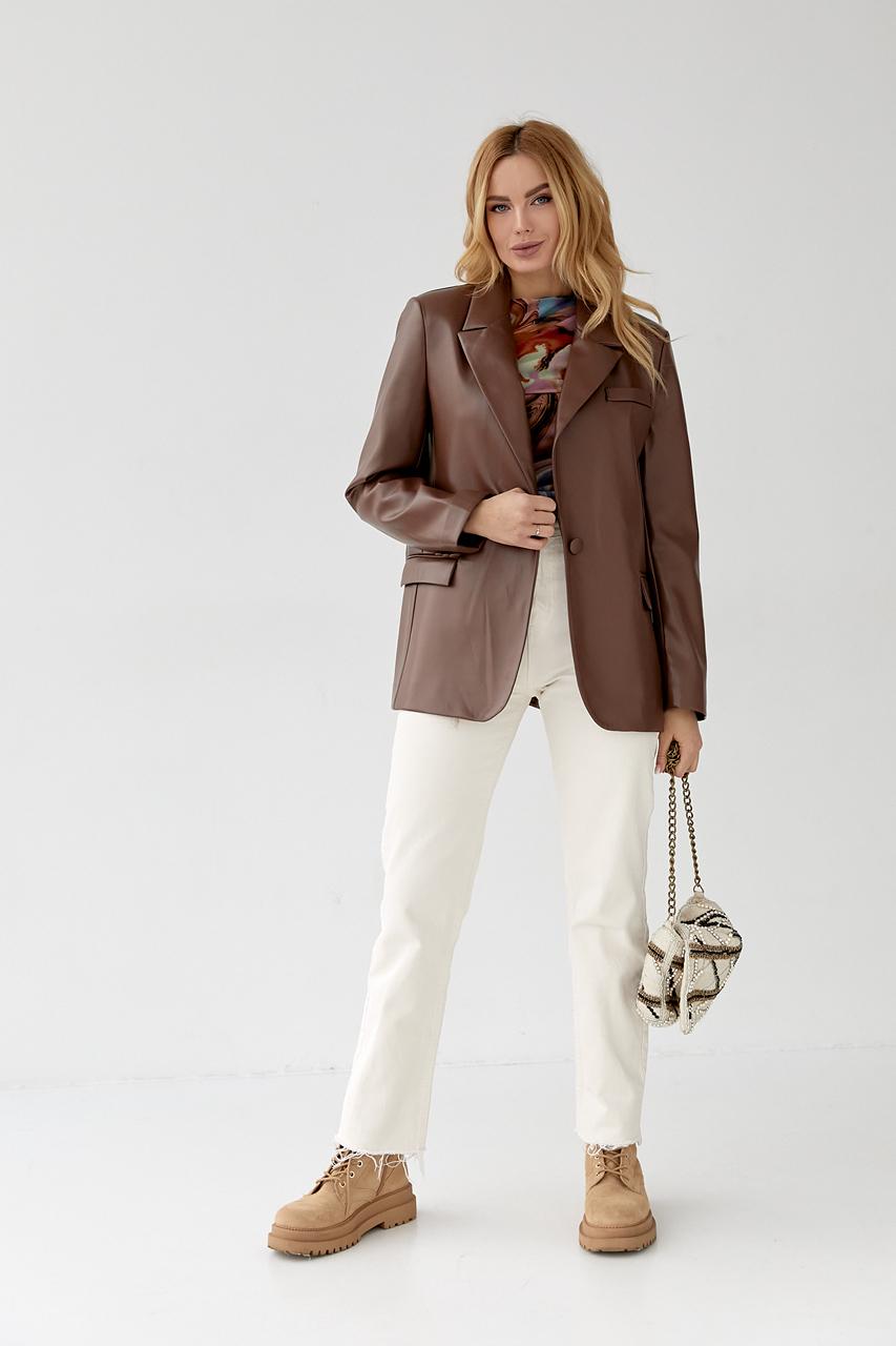 Піджак жіночий зі шкірозамінника р. 40 Коричневий - фото 3 Піджак жіночий зі шкірозамінника р. 40 Коричневий - фото 3