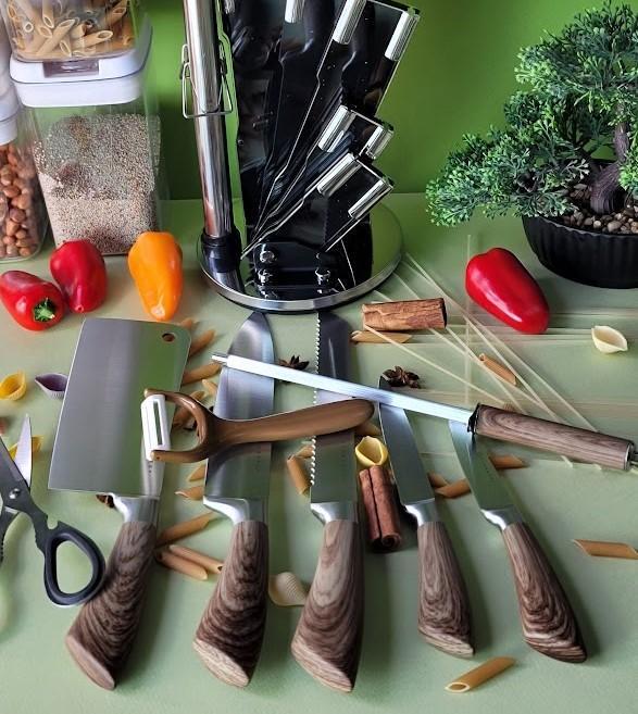 Набор кухонных ножей с подставкой Edenberg EB-913 9 предметов Коричневый (2530555590) - фото 2 Набор кухонных ножей с подставкой Edenberg EB-913 9 предметов Коричневый (2530555590) - фото 2