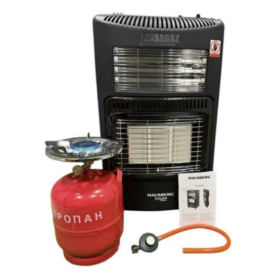 Обогреватель комбинированный Hausberg HB-1020 газовый/инфракрасный 3 ТЭНа 400 Вт/баллон RUDYY 8 л/редуктор и шланг (9089786)