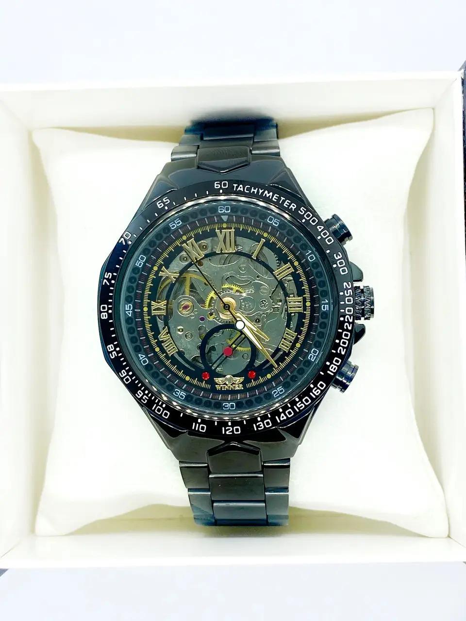 Годинник чоловічий механічний наручний Winner Skeleton з автопідзаводом Чорний з золотом (IBW903BY) - фото 7