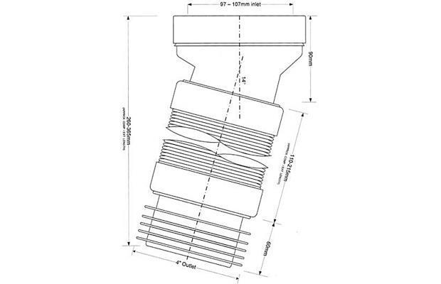 Гофротруба растяжная для унитаза Mcalpine 260-365 мм под углом 14 с уплотнителем (WC-CON7AF) - фото 2