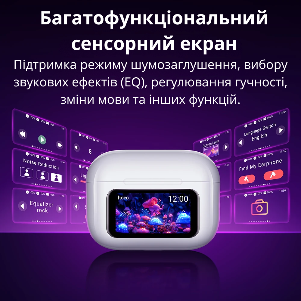 Навушники бездротові вакуумні Hoco Bluetooth 5.4 TWS з дисплеєм сенсорним та зарядним кейсом Білий (EW72) - фото 2