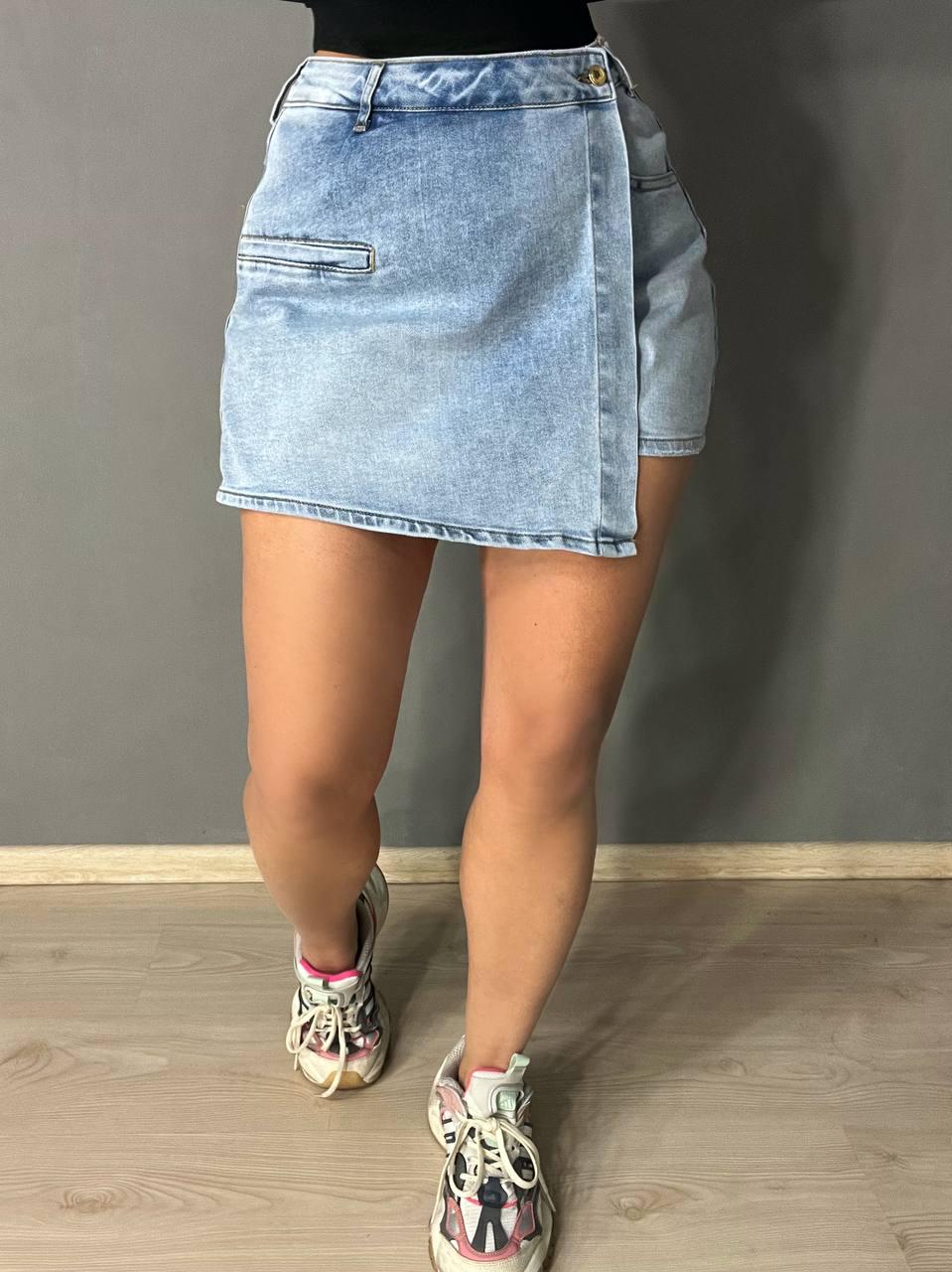 Шорты юбка женские M.Sara 6077 джинсовые короткие L Голубой (4142) - фото 9 Шорты юбка женские M.Sara 6077 джинсовые короткие L Голубой (4142) - фото 9