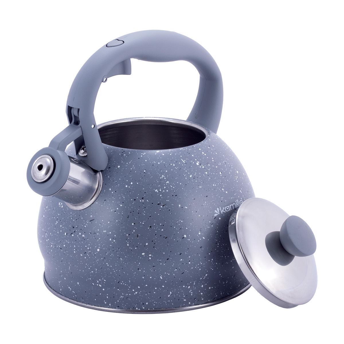 Чайник зі свистком та нейлоновою ручкою Kamille KM-1072 з нержавіючої сталі 2 л Сірий мармур (150-84-1072.1) - фото 2 Чайник зі свистком та нейлоновою ручкою Kamille KM-1072 з нержавіючої сталі 2 л Сірий мармур (150-84-1072.1) - фото 2