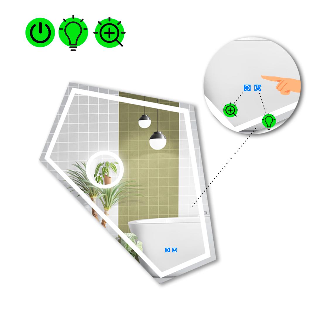 Зеркало с LED подсветкой Modulo 1 с двумя сенсорами и линзой с подсветкой 140x120 см (Modulo1-124)