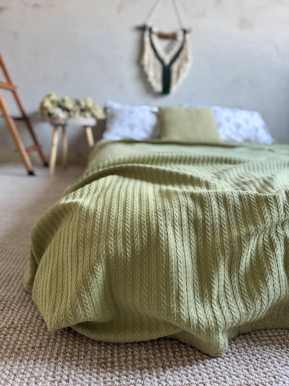 Покрывало хлопковое Косичка 160х210 см Оливковый - фото 4 Покрывало хлопковое Косичка 160х210 см Оливковый - фото 4