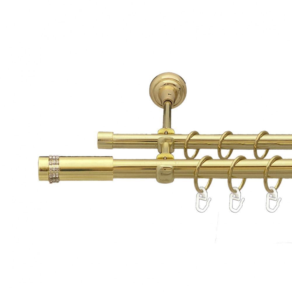 Карниз металлический Orvit Градиента двухрядный открытый/гладкая труба/кольцо металлическое Золото 19/16 мм 200 см (00-00012983)