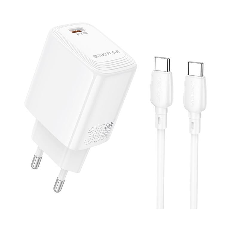 Зарядное устройство для телефона с кабелем Borofone BN28 Fuente single port PD30W charger set C-C EU White (24707)