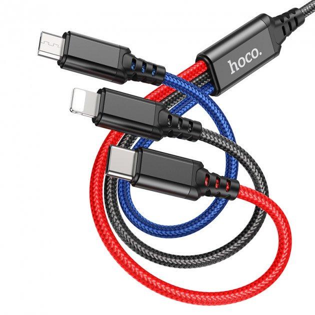 Кабель Hoco X76 Lightning Type-C Micro USB 3в1 Combo 2 A 2 м Чорний (560287) - фото 2