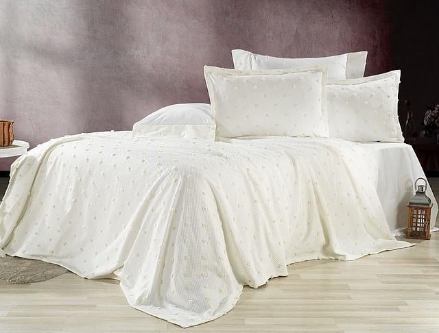 Комплект постельного белья Cotton area Evlen Boaz с покрывалом евро сатин 9985150 Молочный (DR012679)