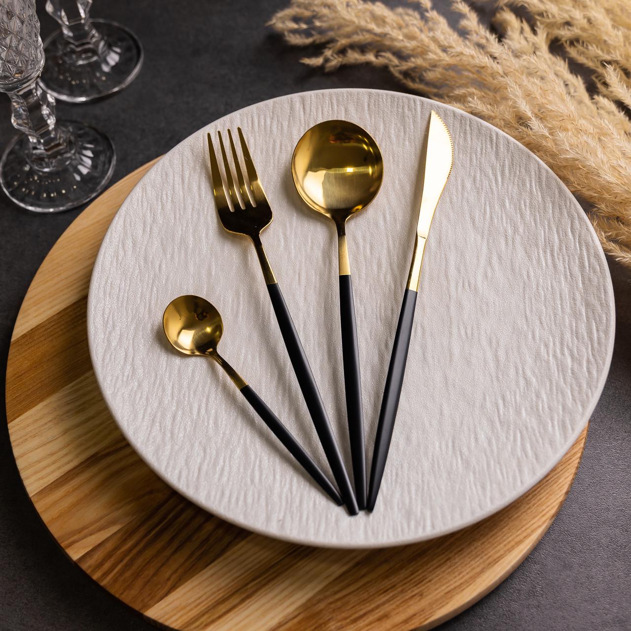 Набор столовых приборов 24 пр. на 6 персон Золотистый с черным