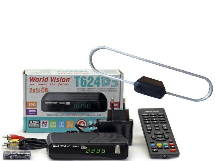 Тюнер WV World Vision T624D3/антена кімнатна з підсилювачем та кабелем Кобра