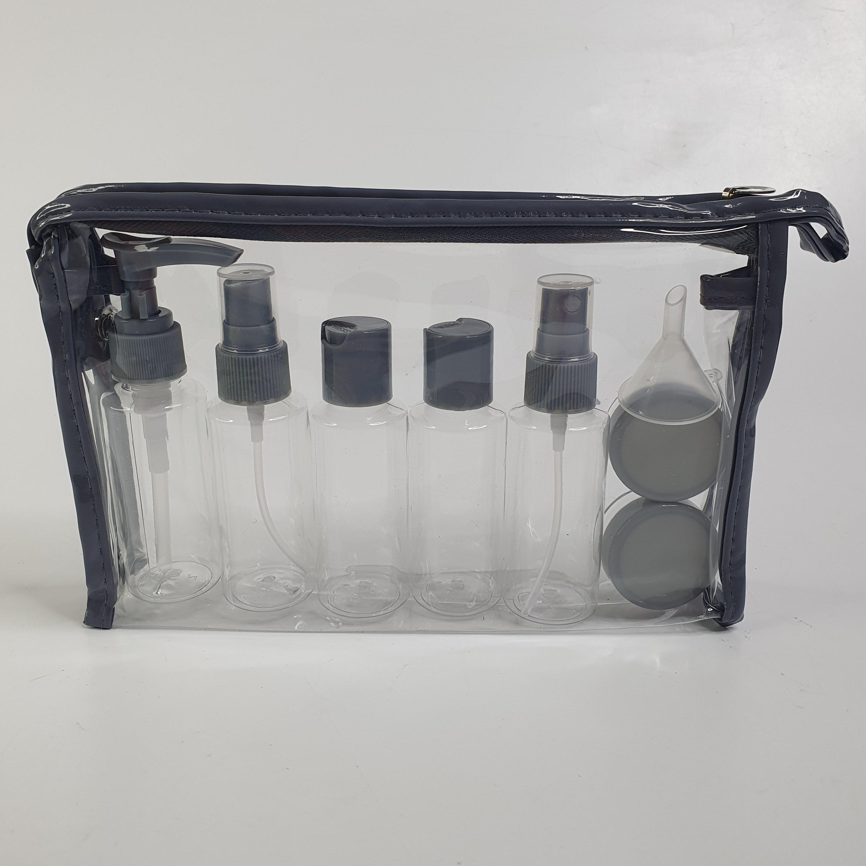 Набір дорожніх баночок для косметики Travel Bottle Set 9в1 із дозатором у сумці (INITD-9911) - фото 2