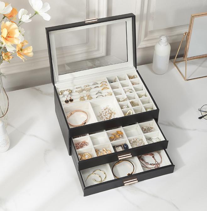 Шкатулка для украшений с крышкой многоуровневая 27х13х18 см Черный/Прозрачный (ШДД-29-1) - фото 6