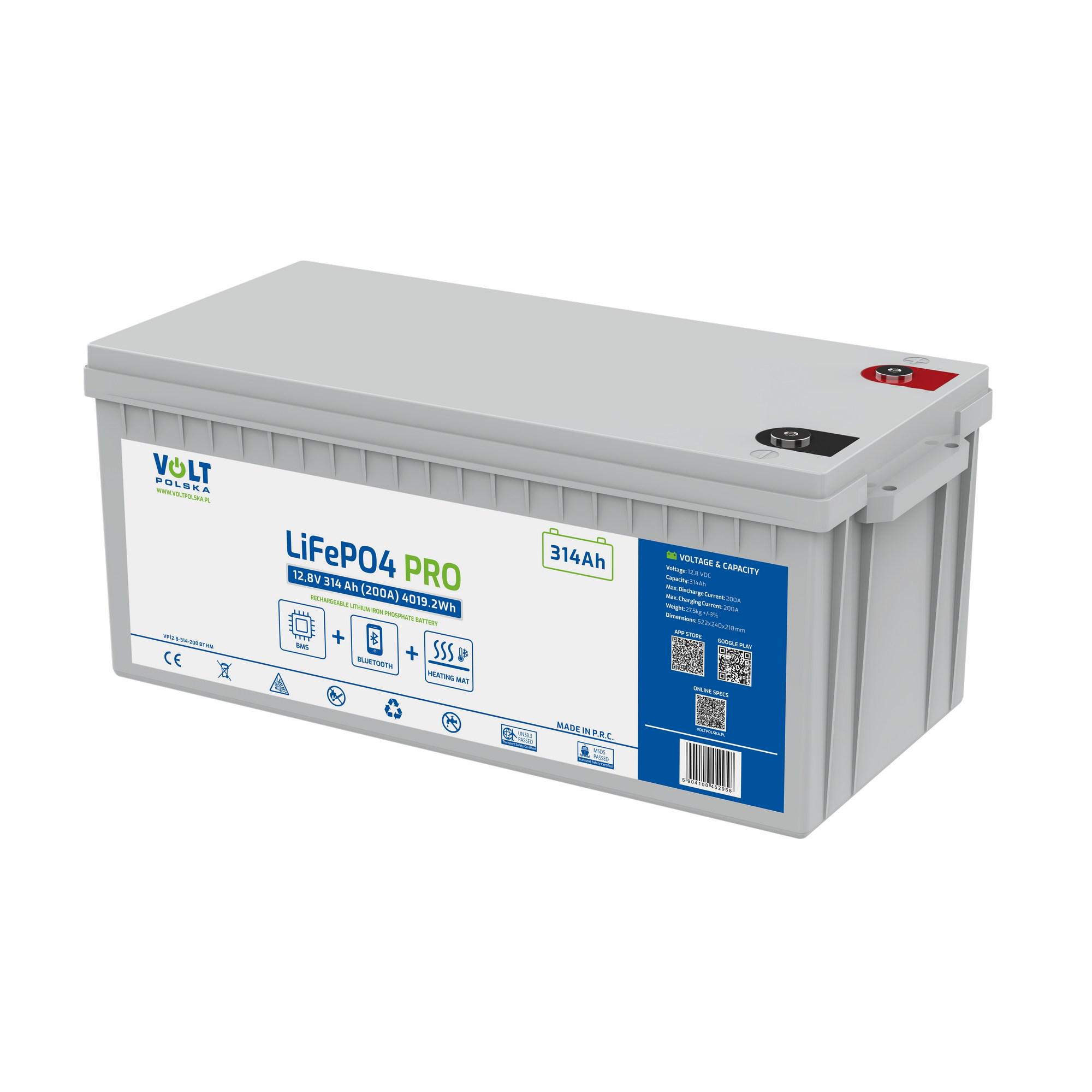 Аккумулятор Volt Polska LiFePO4 PRO 12,8В 314 Ач 200А BMS BLUETOOTH + MATA GRZEWCZA (6AKLI20M31)