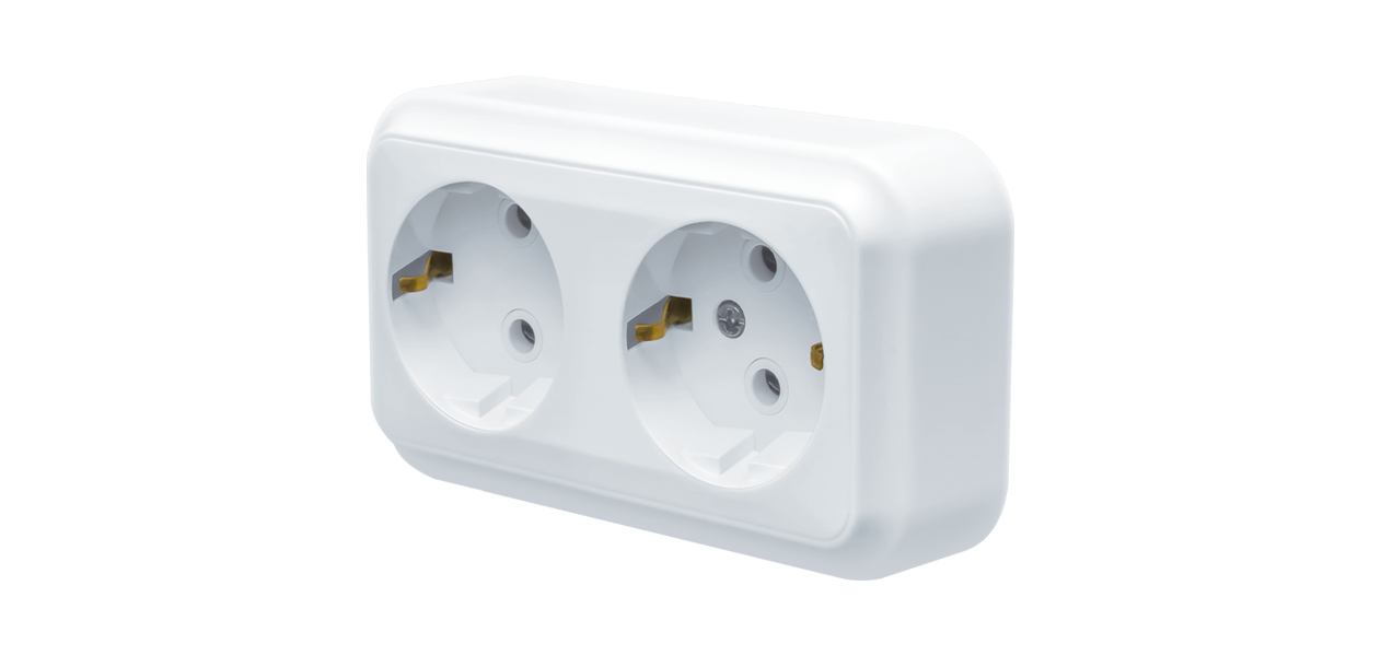 Розетка двомісна накладна з заземленням біла MARSHEL RO16-240 White