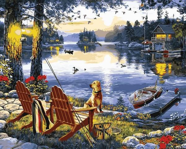 Картина по номерам Mariposa "Рыбалка с собакой" 40x50 см (Q2251)