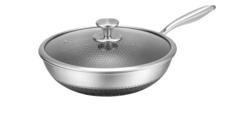 Сковорода вок нержавеющая сталь Edenberg EB-13068 с крышкой и антипригарным покрытием 32x9,5 см (EB-13068)