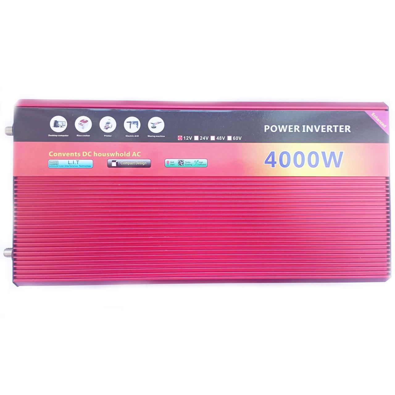 Инвертор для дома Power Inverter 4000W 001 12V-220V модифицированный синус 2 розетки - фото 1