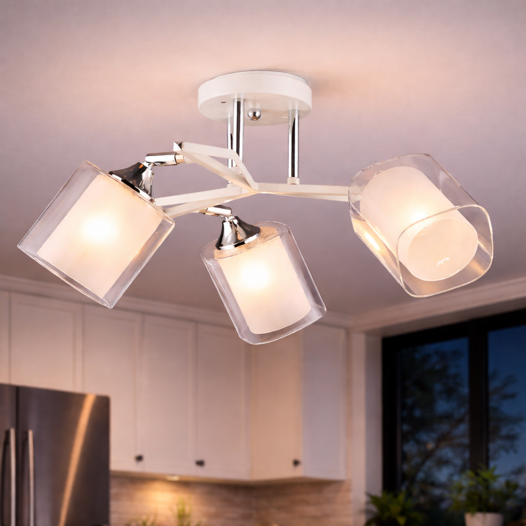 Люстра Sirius с тремя стеклянными плафонами под лампу Е27 Белый/Хром (B N6652/3 WT+CR)