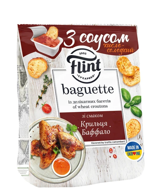 Сухарики пшеничні Flint Крильця Баффало з соусом кисло-солодкий Baguette 55 г (4820182748622)