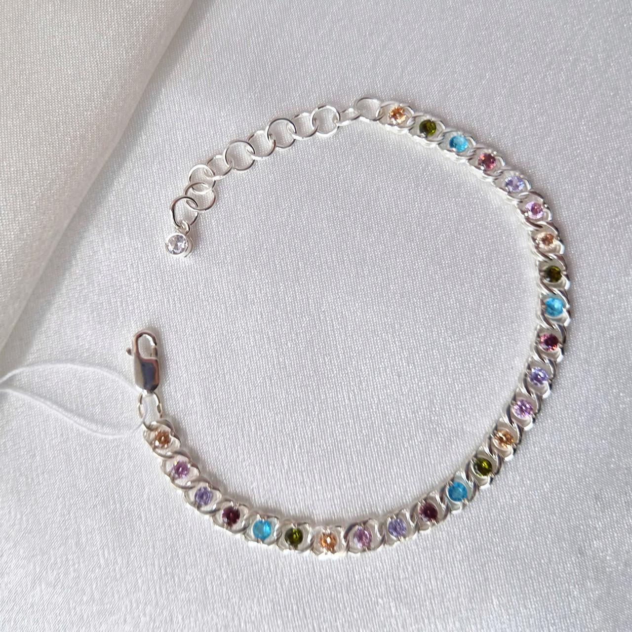 Браслет на руку арабский бисмарк с цветными камнями серебро 925 пробы 8,28 г 17-21 см (7003)