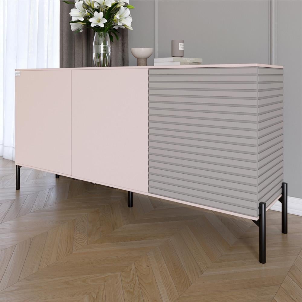 Комод закрытый в гостиную на черных металлических ножках Lion Грей 154x38x76,5 см Розовый/Кашемир (Lion-041815)