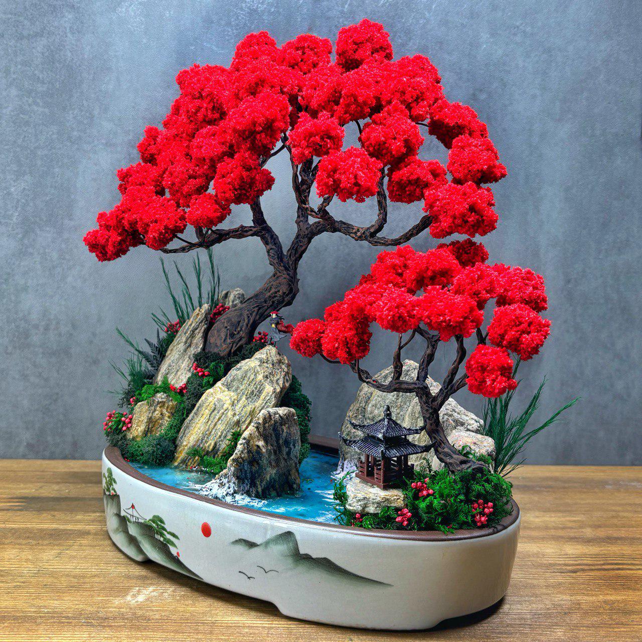 Бонсай из стабилизированных растений и красного мха 32x30 см - фото 4 Бонсай из стабилизированных растений и красного мха 32x30 см - фото 4