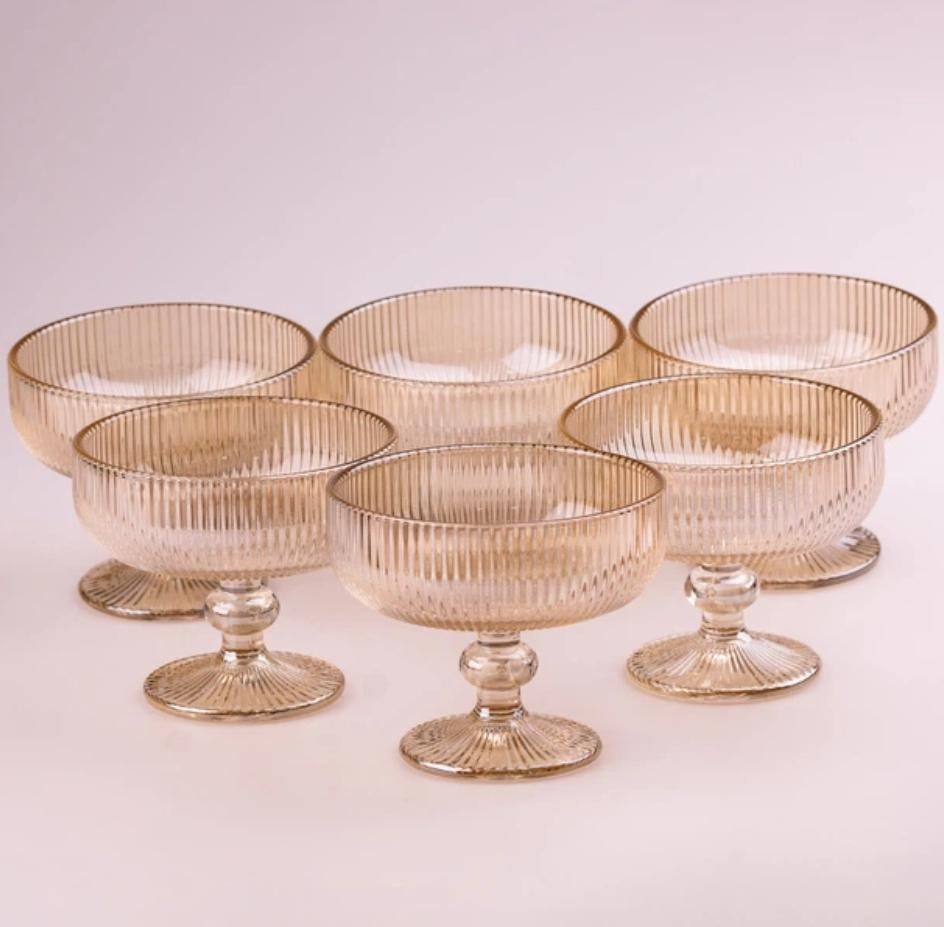 Набор креманок на ножке YIWU стеклянных 6 шт. 400 мл Янтарный (HP7117GLD)