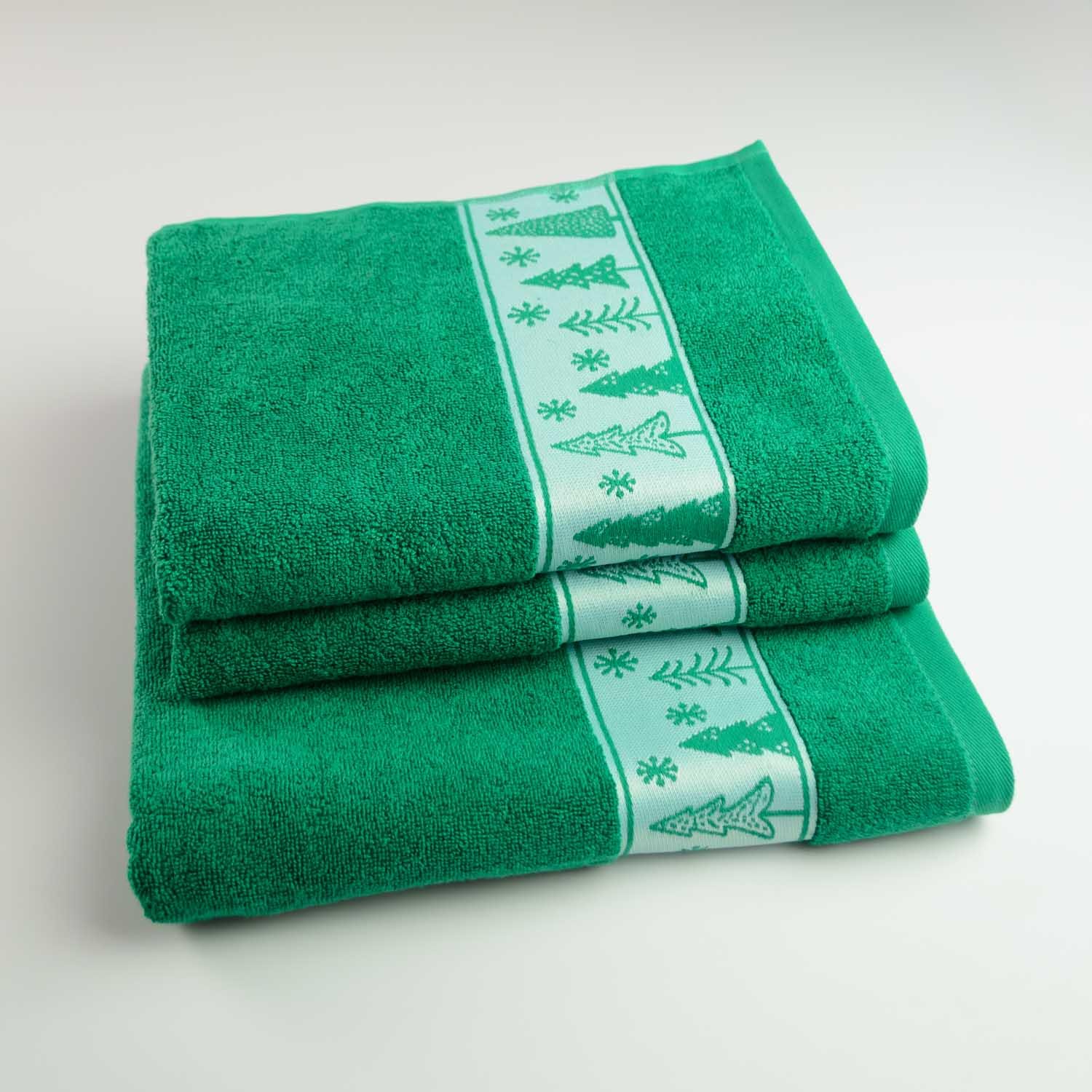Комплект махрових рушників GM Textile Merry Christmas Ялинки 3 шт. Зелений (500-k-mk-e-green) - фото 1 Комплект махрових рушників GM Textile Merry Christmas Ялинки 3 шт. Зелений (500-k-mk-e-green) - фото 1