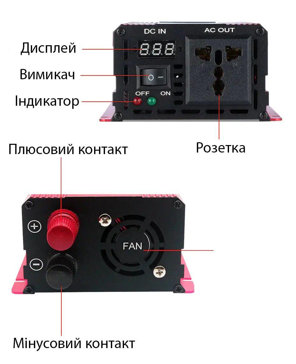 Автомобільний інвертор EA Sun Power 1600W 12v 220v 50hz чиста синусоїда (13376694) - фото 3